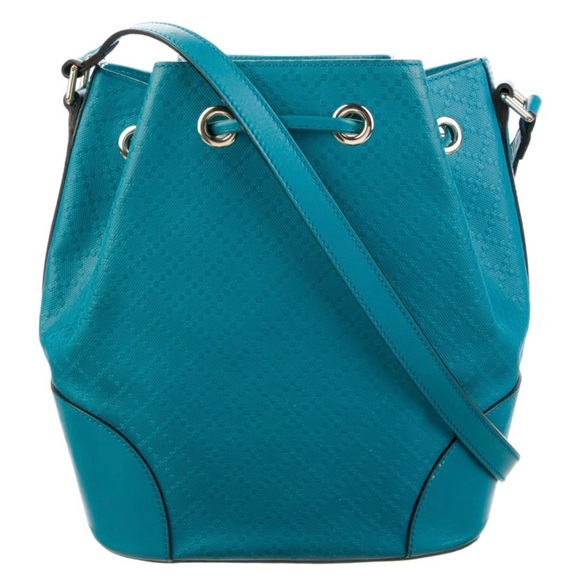 *BUY NOW* Item. Gucci Bright Turquoise Diamante Leather Bucket Bag Gold Hardware - Picture 5 of 11